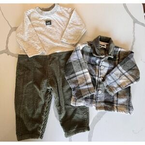 Vintage Blooz 24 mo Corduroy Plaid 2 Pc Shirt/Pants & Jacket Set Helicopter CUTE